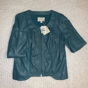 NWT Hinge Scallop Trim Teal leather jacket